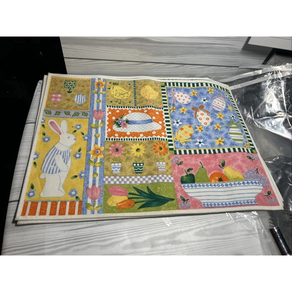 Pier One Imports Spring Easter Placemats Table Setting Bunny Rabbit Pastels 4ct